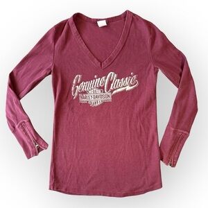 Harley Davidson Women’s Large Long Zip Sleeve Waffle Knit V-neck top Pensacola